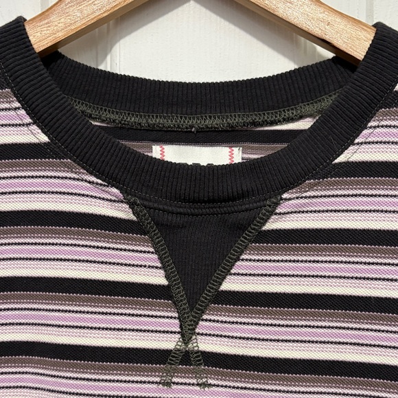 BDG Striped Short-Sleeve Crewneck Shirt in Lavender, Grey, and Black - Picture 2 of 8